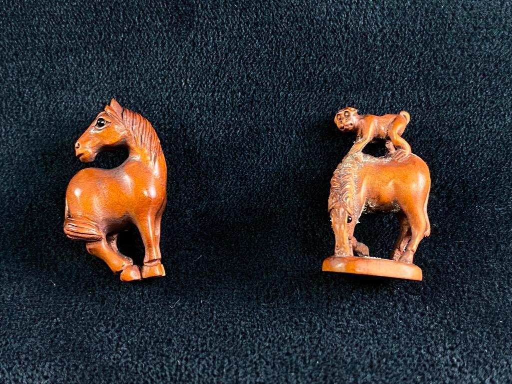 Boxwood Ojime Beads - Monkey & Horses (1 of 4)