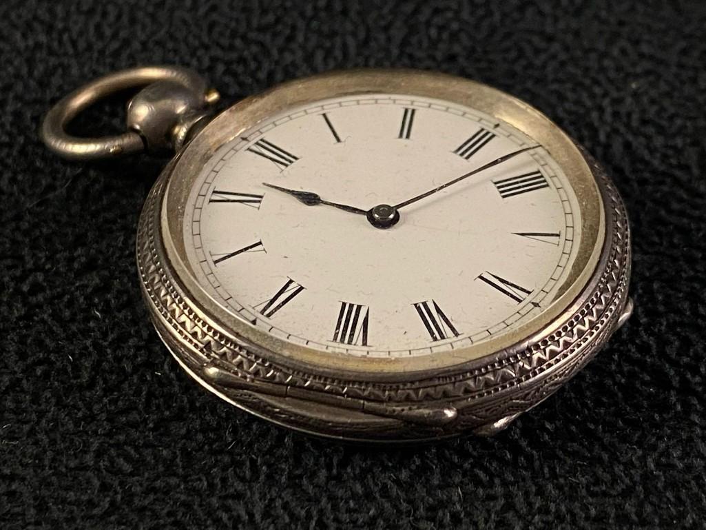 Antique Key Wound Open Face Sterling Silver Pocket Watch (1 of 16)