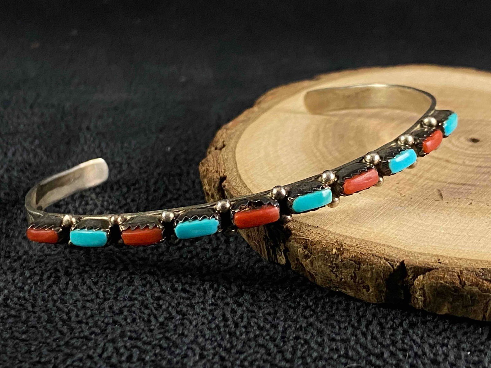 Navajo Cody Hunter Red Coral & Turquoise Sterling Cuff: This fine handmade authentic Native American piece has been tested and researched to the best of our knowledge .Please review all of our pictures prior to bidding,they are part of the description . Me