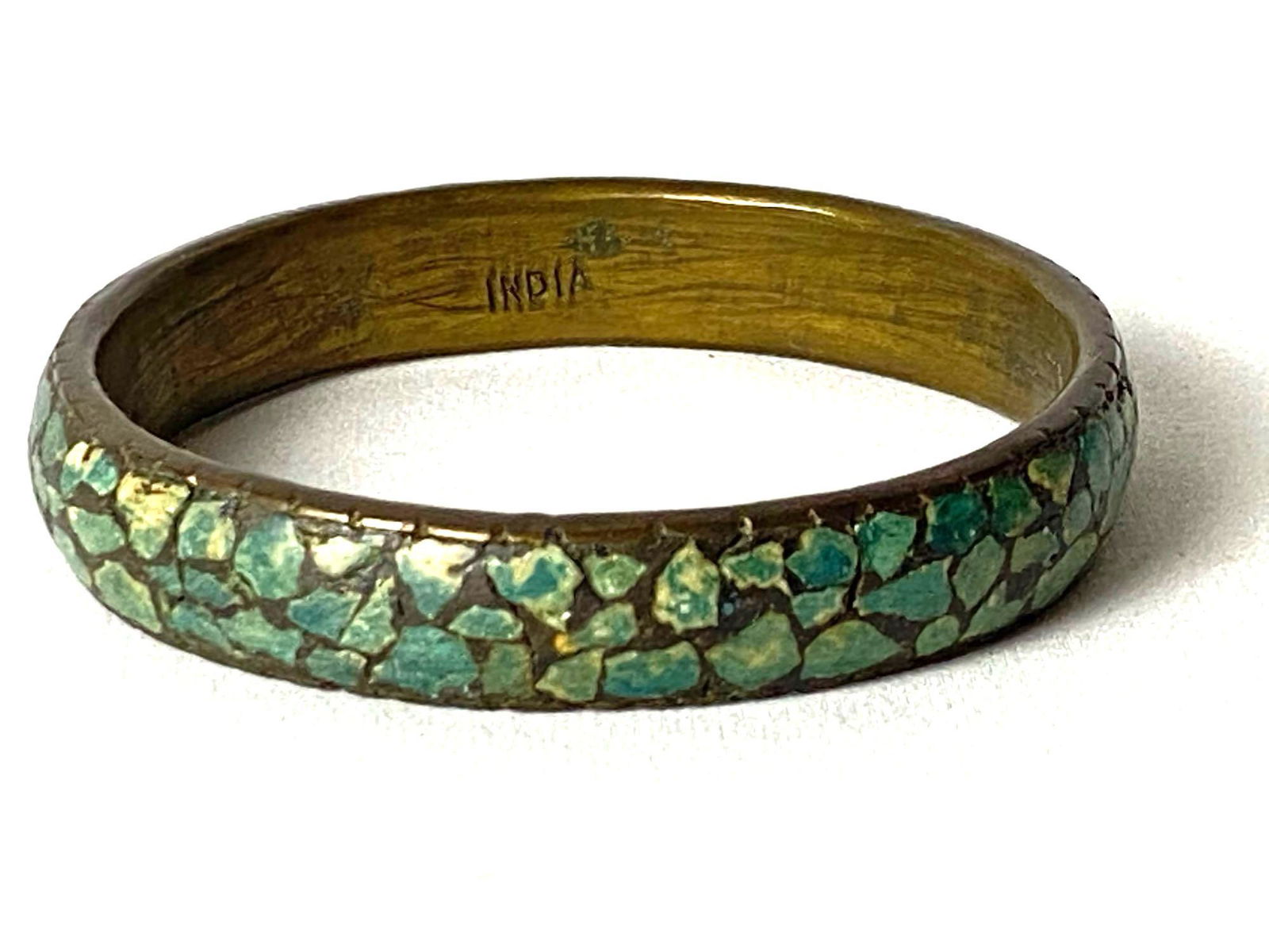 Vintage Handmade India Brass Turquoise Inlay Bangle (1 of 7)