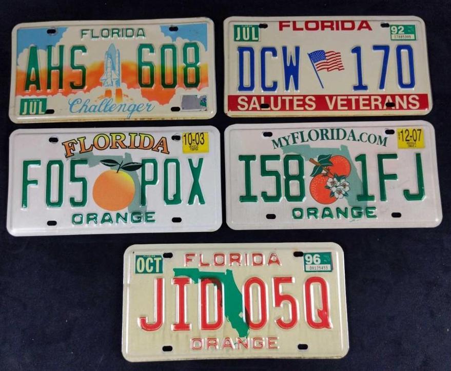 Five Florida License Plate 90 to 00 (1 of 7)