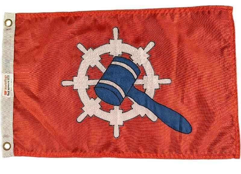 Vintage Law Of The Sea Boat Flag: Vintage "Law Of The Sea" Boat Flag. This small 100% Nylon Flag is approx 19" x 12" and it weighs 0.05lb. The flag is in a good, vintage condition with some wrinkles due to storage. Please see the imag