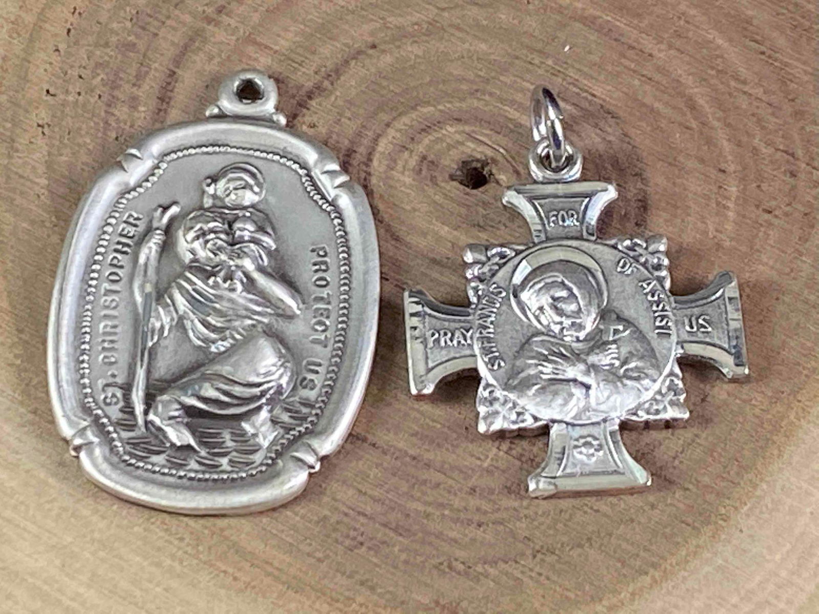 Vintage Solid Sterling Silver Religious St Francis St Christofer Charms (1 of 7)