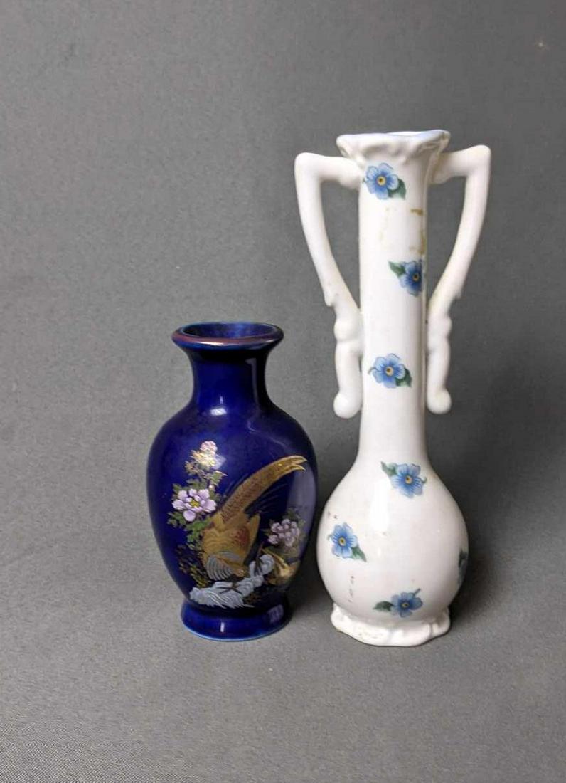 Lot 2 Small Vases: White Applause Inc. Vase With Blue Flowers, Small Japanese Vase (1 of 5)