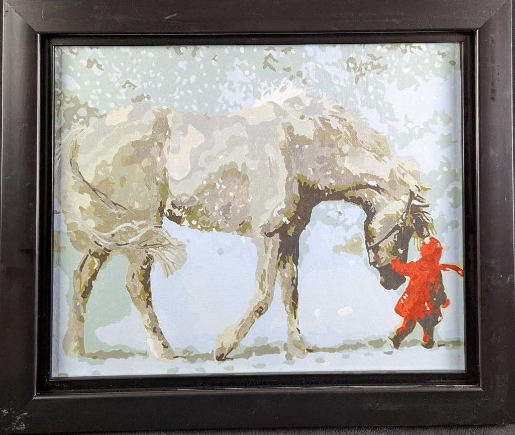 Framed Paint By Numbers Horse & Girl In Snow (1 of 4)