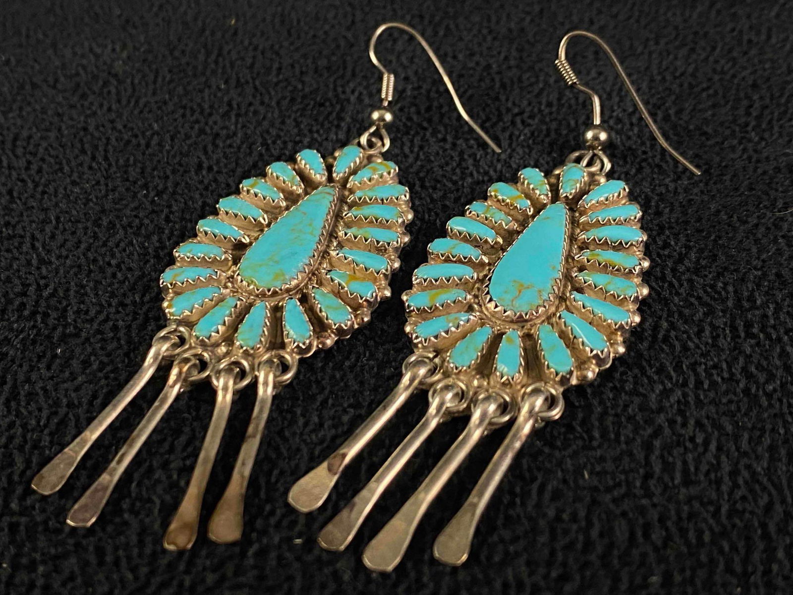 Vintage Native American Sterling Turquoise Cluster Chandelier Earrings (1 of 11)