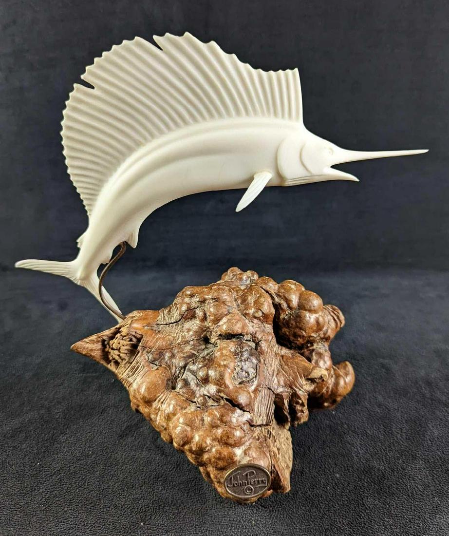 John Perry Sailfish Sculpture Burl Wood Driftwood (1 of 6)