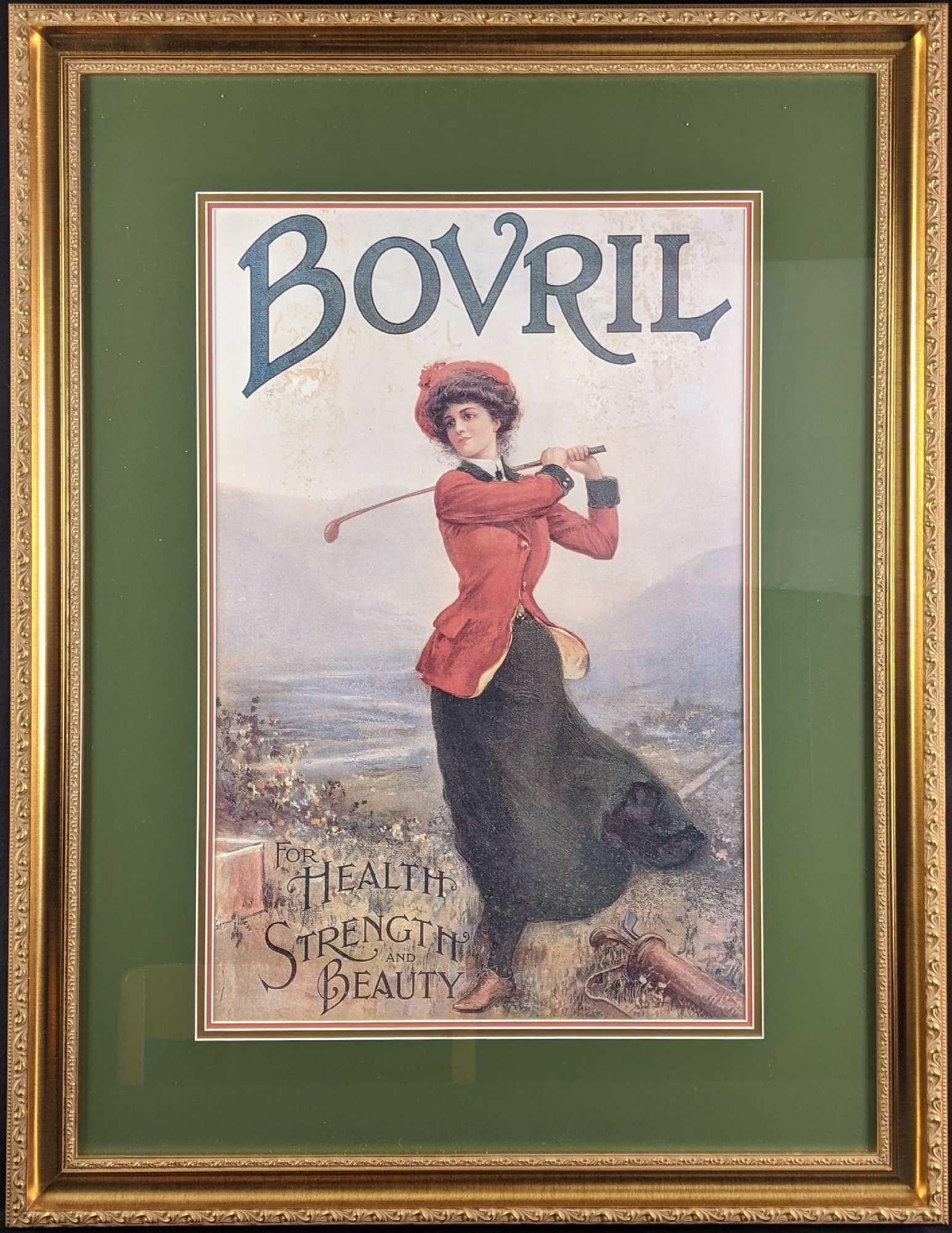 Framed Vintage Poster Reprint Bovril Advertisement: Framed Vintage Poster Reprint Bovril Advertisement This poster is an advert for Bovril which is a name of a thick, salty meat extract. This poster is a reprint of the original poster and is profession