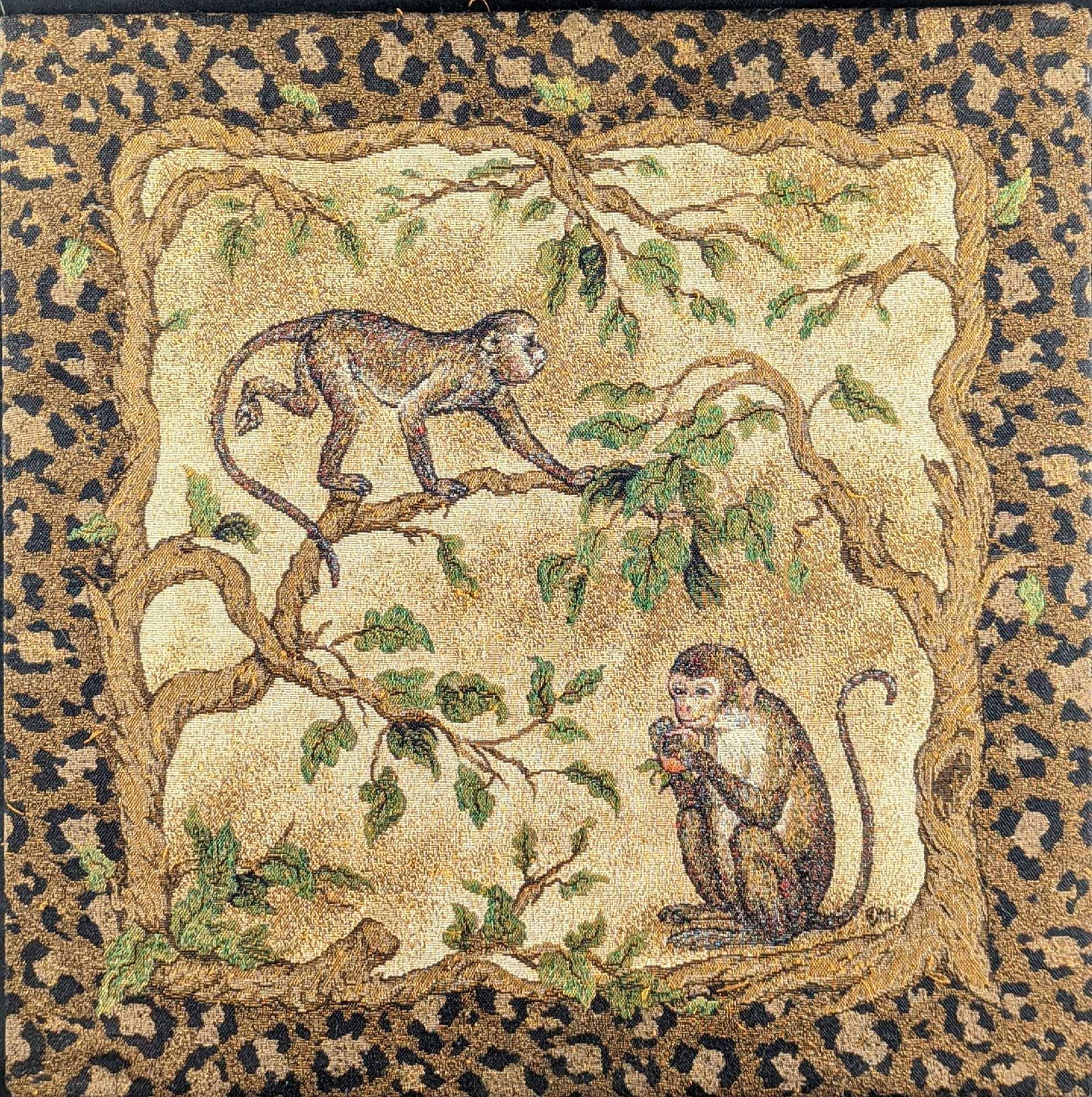 Vintage Loom Woven Tapestry Of Monkeys On Wood (1 of 3)