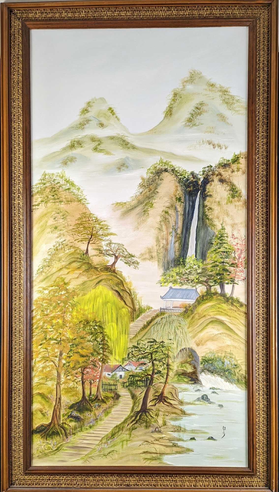JB Original Framed Oil On Canvas Oriental Waterfall (1 of 6)