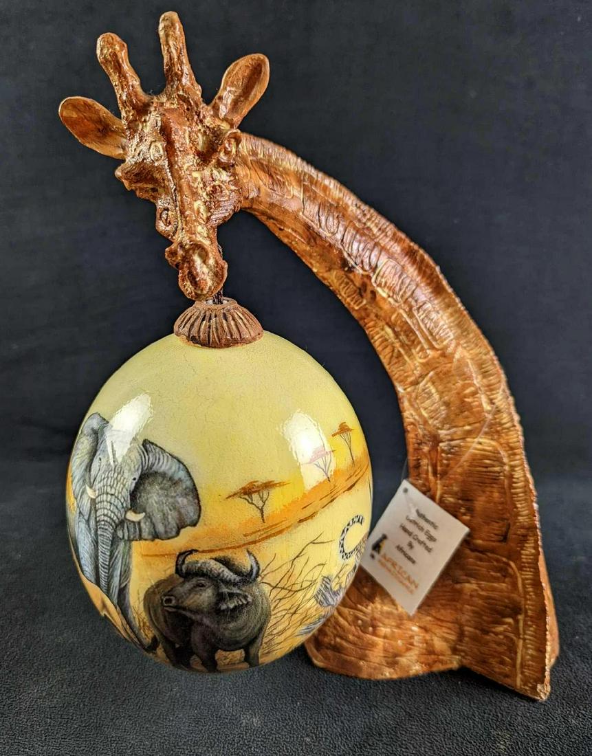 African Painted Ostrich Egg With Giraffe Stand (1 of 8)
