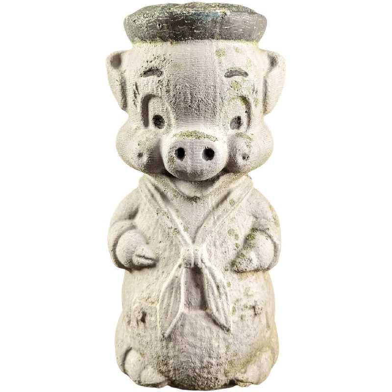 Vintage Heavy Pig With Hat Concrete Garden Statue (1 of 7)