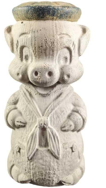 Vintage Heavy Pig With Hat Concrete Garden Statue (1 of 7)