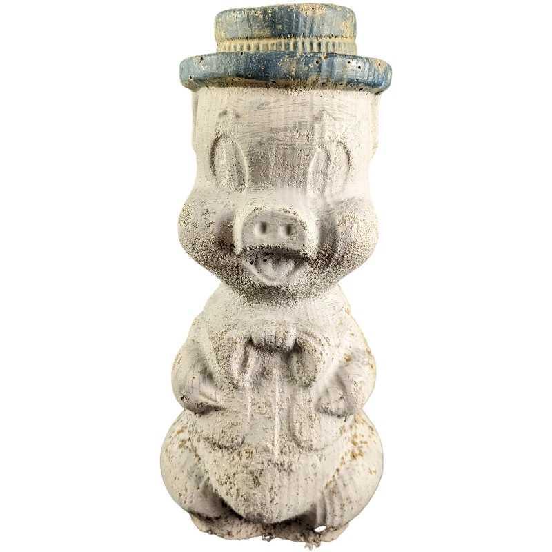 Vintage Heavy Pig With Hat Concrete Garden Statue (1 of 8)