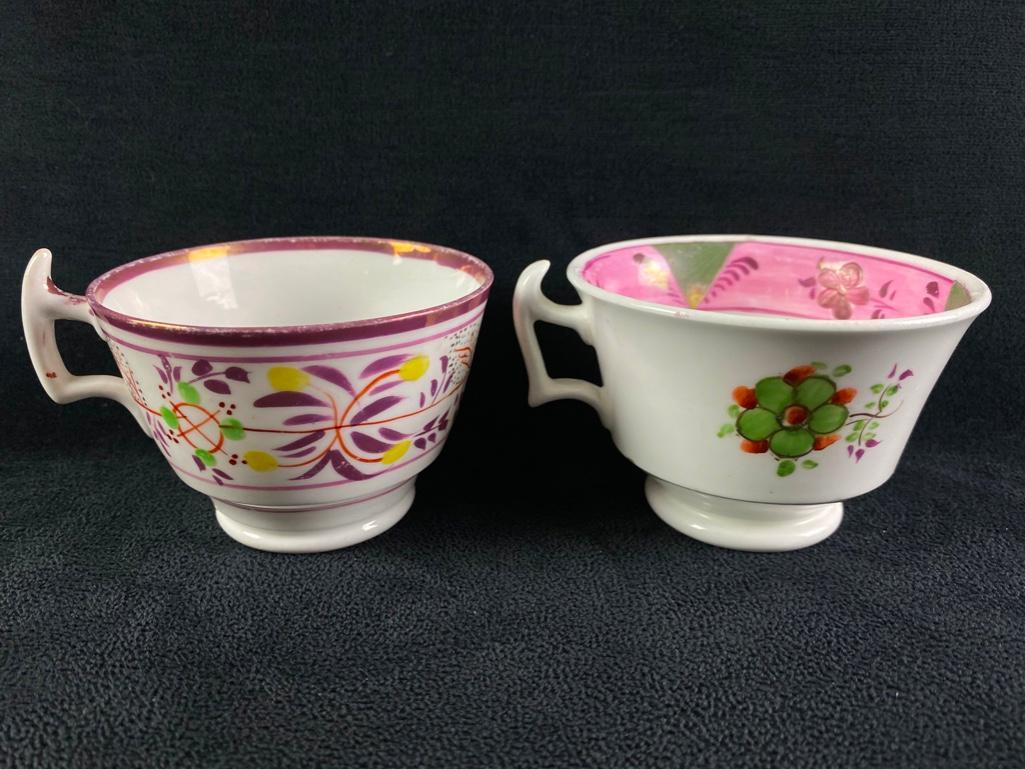 2 Antique Pink Lustreware Tea Cups (1 of 4)