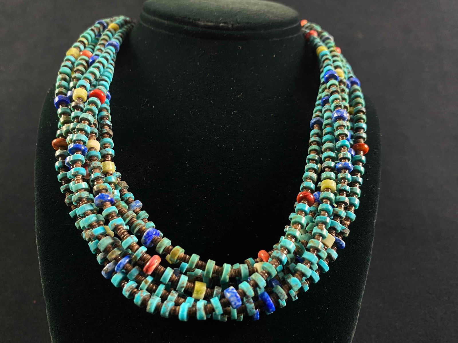 Vintage Navajo Rising Sun 8 Strand Multi Color Natural Stone Sterling Necklace (1 of 10)