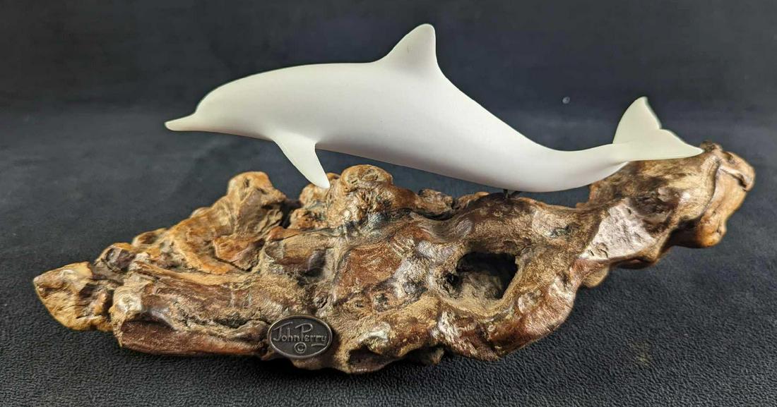 John Perry Dolphin Sculpture Burl Wood Driftwood (1 of 6)