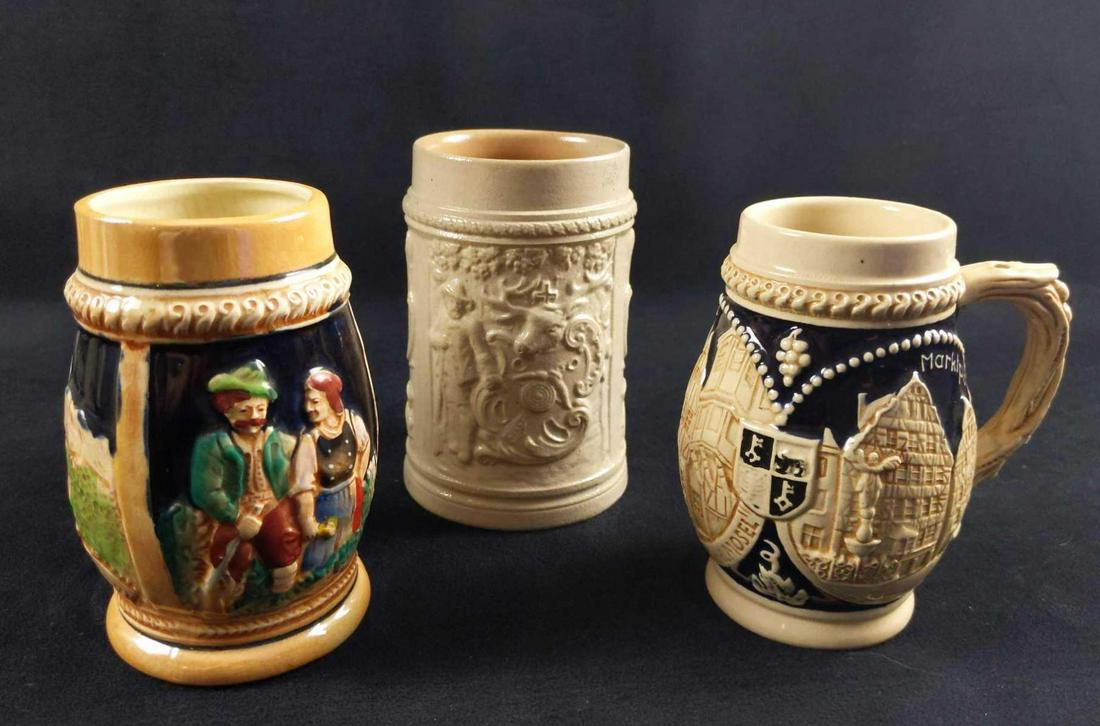 3 Traditional Ceramic German Drinking Steins (1 of 9)