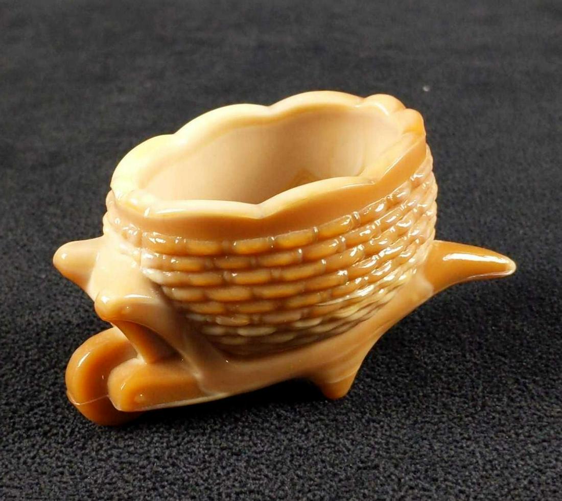 Vintage Joe St Clair Glass Toothpick Holder Wheel Barrow: Vintage Joe St Clair Glass Toothpick Holder Wheel Barrow. Holder is approx 1 1/2" x 3" x 1 1/2". Is in good, vintage condition with no known damage. Interesting little bit of history about this family