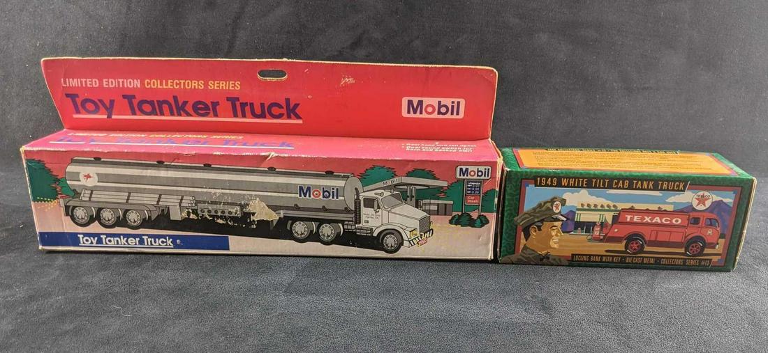 Collectors Mobil and Texaco Trucks: Collectors Mobil and Texaco Trucks This lot comes with two oil company trucks items listed below Mobil 1993 limited edition Tanker Truck the box is a little worn but the truck is in fair condition wit