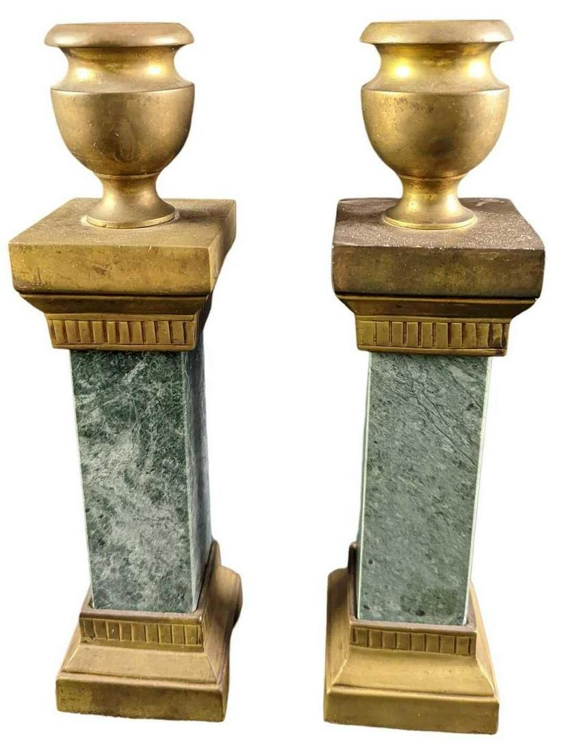 JB Vintage Two Brass & Marble Candlestick Holders (1 of 10)