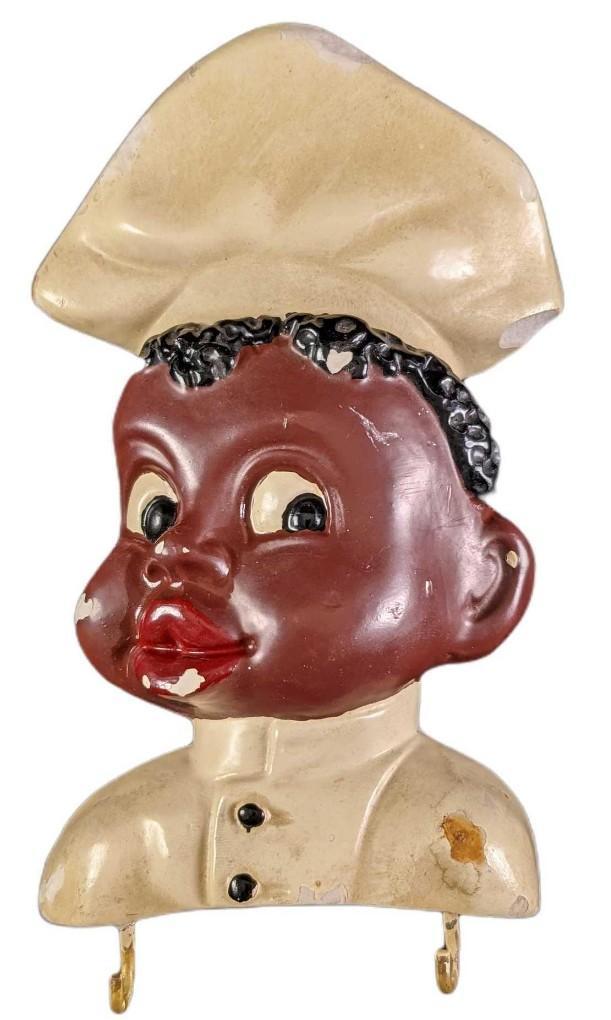 Chalkware Vintage Kitchen Wall Plaque Black Chef Black Americana: Hand-Painted Chalkware Vintage Kitchen Wall Plaque Black Chef Black Americana. The maker and date of creation are unknown. The plaque is in a good, vintage condition with chips and paint loss. Also ne