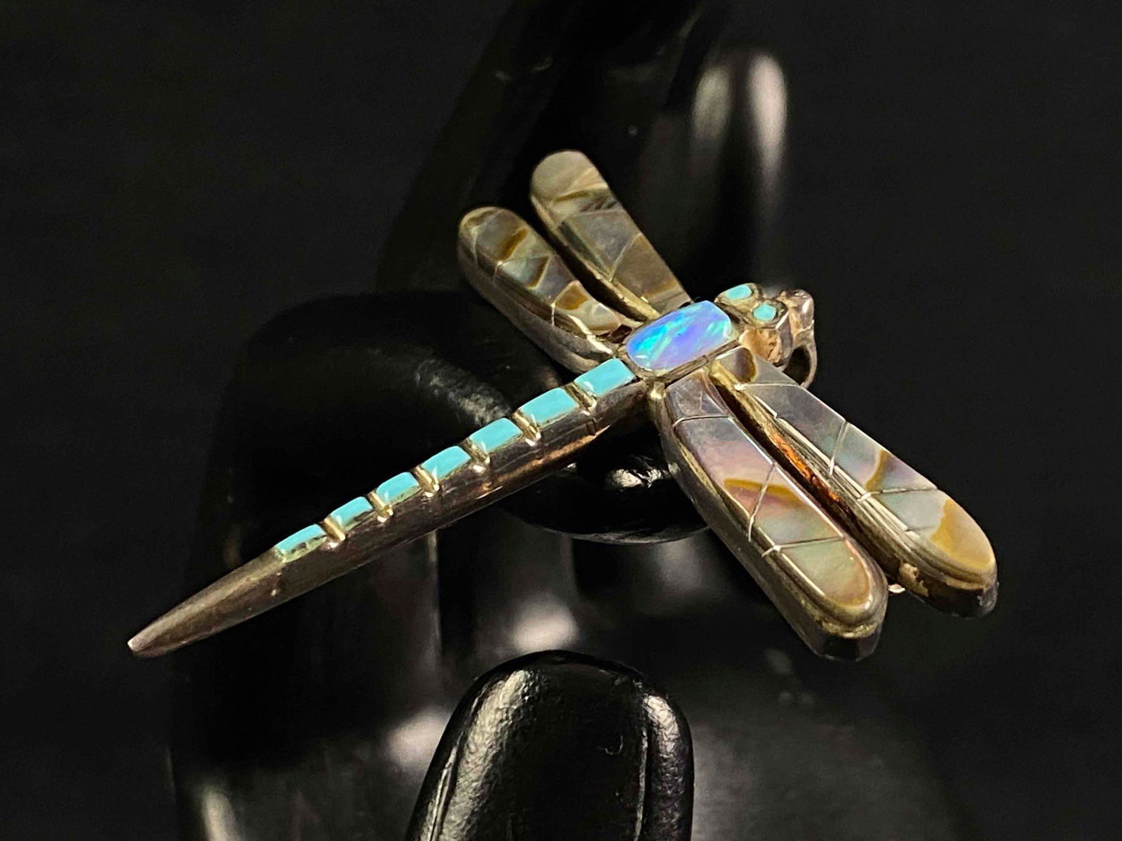 Vintage Detailed Sterling Turquoise Opal Firefly Pin / Brooch (1 of 10)