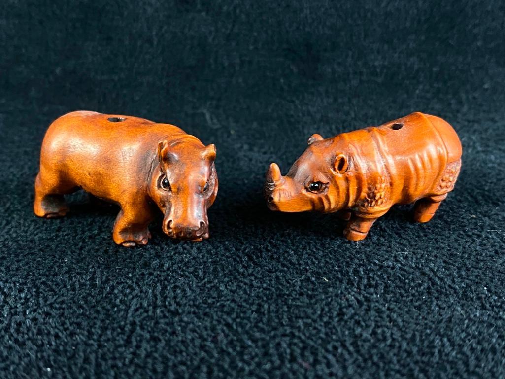 Boxwood Ojime Beads - Rhino & Hippo (1 of 4)