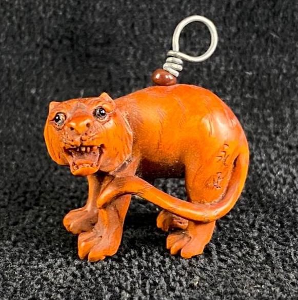 Boxwood Ojime Bead - Tiger (1 of 4)