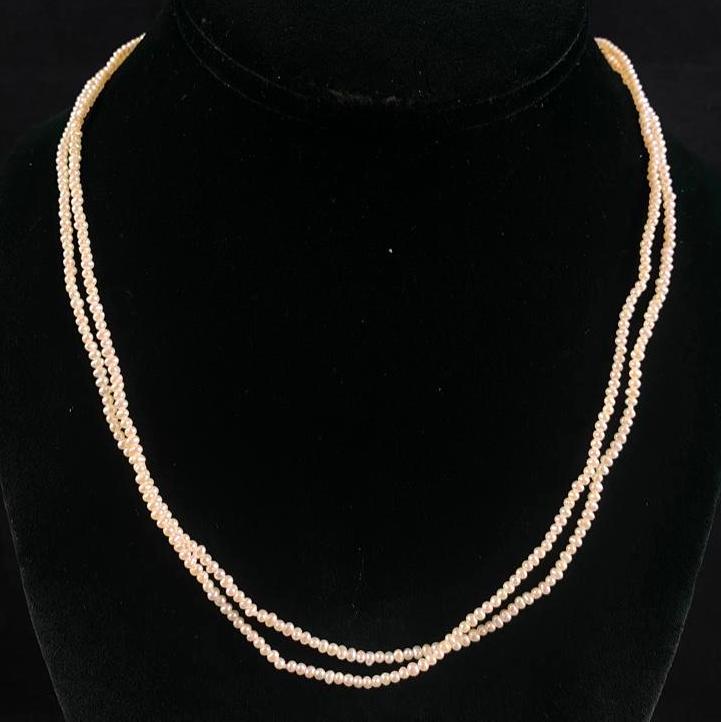 Double Strand Freshwater Pearl Necklace 14k Clasp: This fine gold estate piece has been properly tested and researched prior to listing. Please view all our pictures they are also part of our description. Happy Bidding Metal - 14kt white gold Color - 