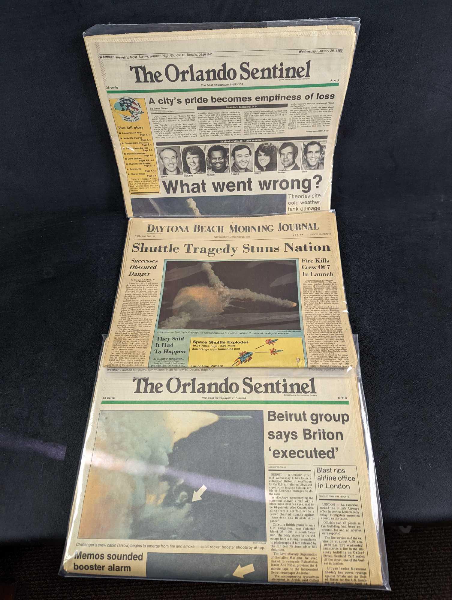 3 Vintage Florida Newspapers Challenger Disaster (1 of 5)