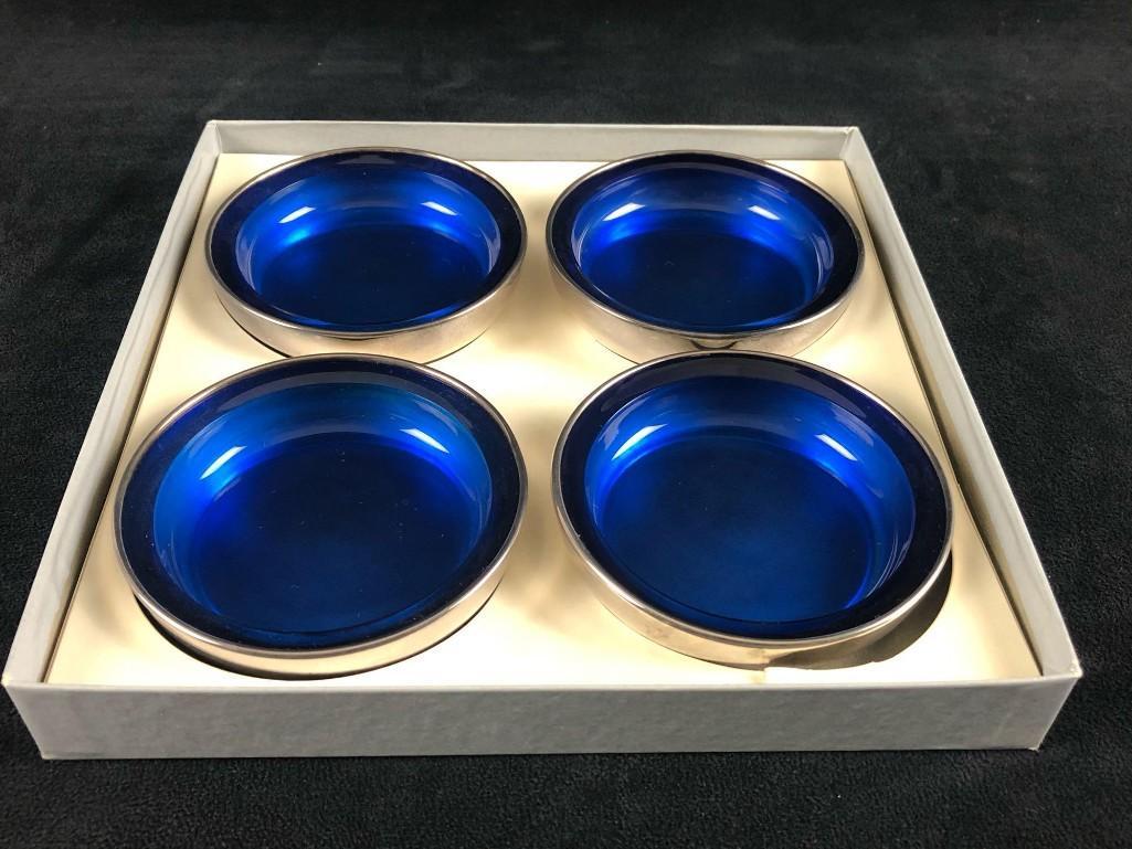 Vintage FB Rogers Cobalt Blue Glass Lined Coasters (1 of 13)
