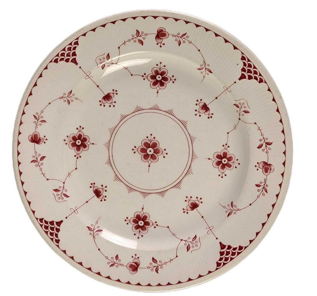 Vintage Danish Furnivals Fine China Dinner Plate: Vintage Danish Furnivals Fine China Plate With Red Flowers. The plate is approx 10" and is in a good, vintage condition with light markings and crazing on the top and wear and chips on the bottom. Ple