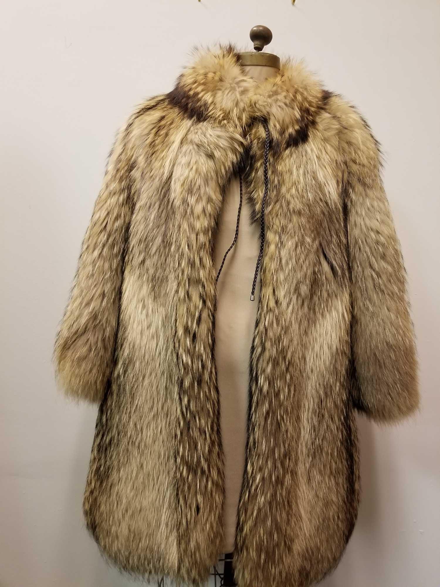 Tanuki Fur Coat with Leather Tie Front (1 of 9)