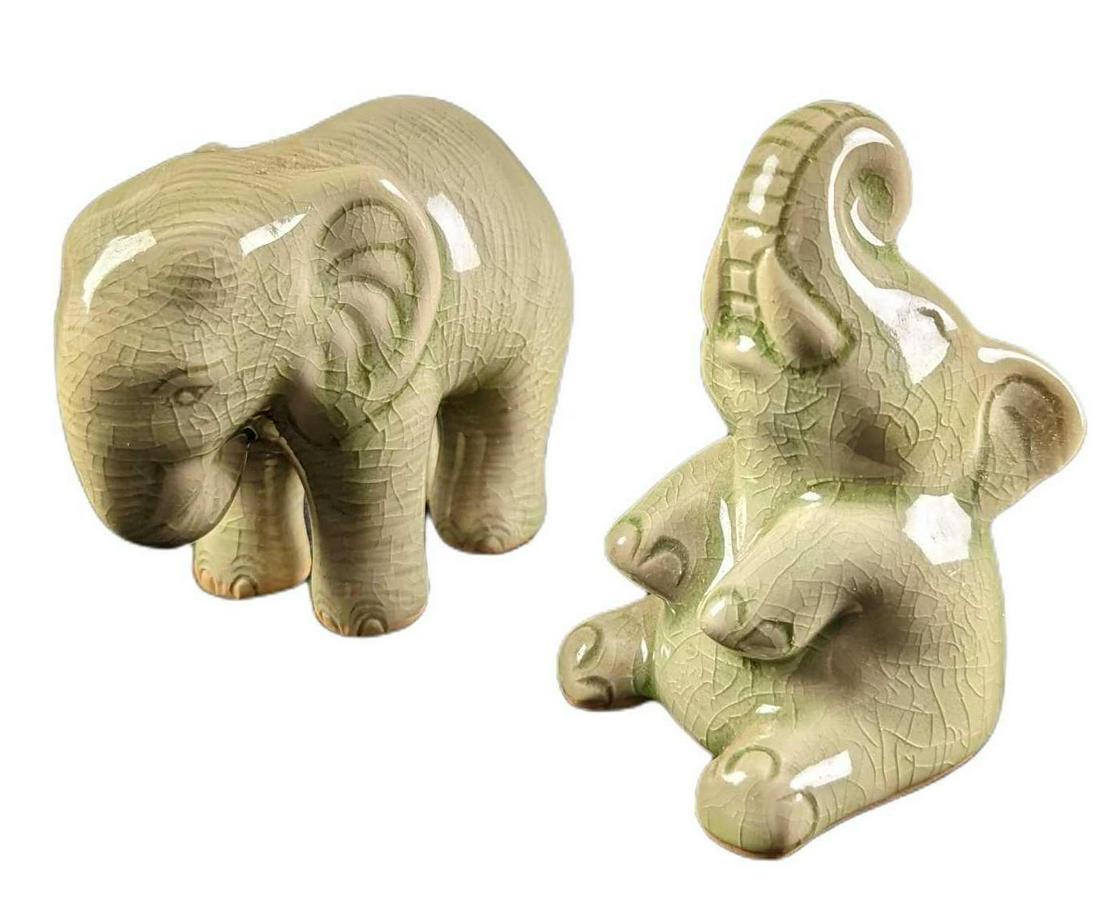 2 Ceramic Vintage Style Happy Green Elephants By Novica (1 of 9)