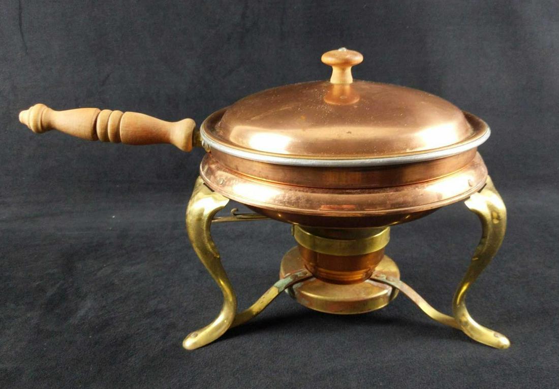 Vintage Copper Chafing Dish Pan with Lid W Stand (1 of 9)