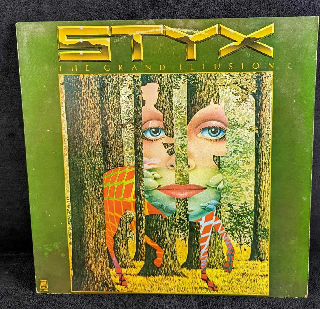Styx The Grand Illusion Monarch Press LP Record: Styx - The Grand Illusion. This was released by A&M Records in 1979. Is approx 12 1/4" x 12 1/4" and it weighs 0.43lb. The jacket has some shelf-wear. The record has some scuffs and should play well.