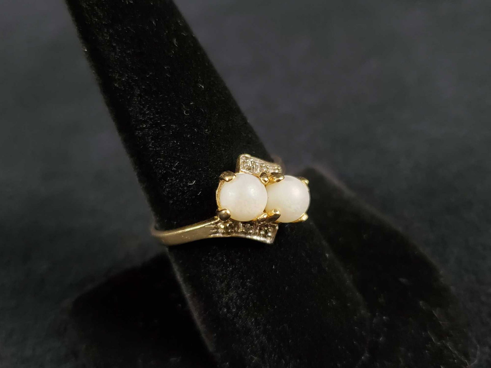 10k Gold Double Pearl Diamond Accent Ring 9.5 (1 of 5)