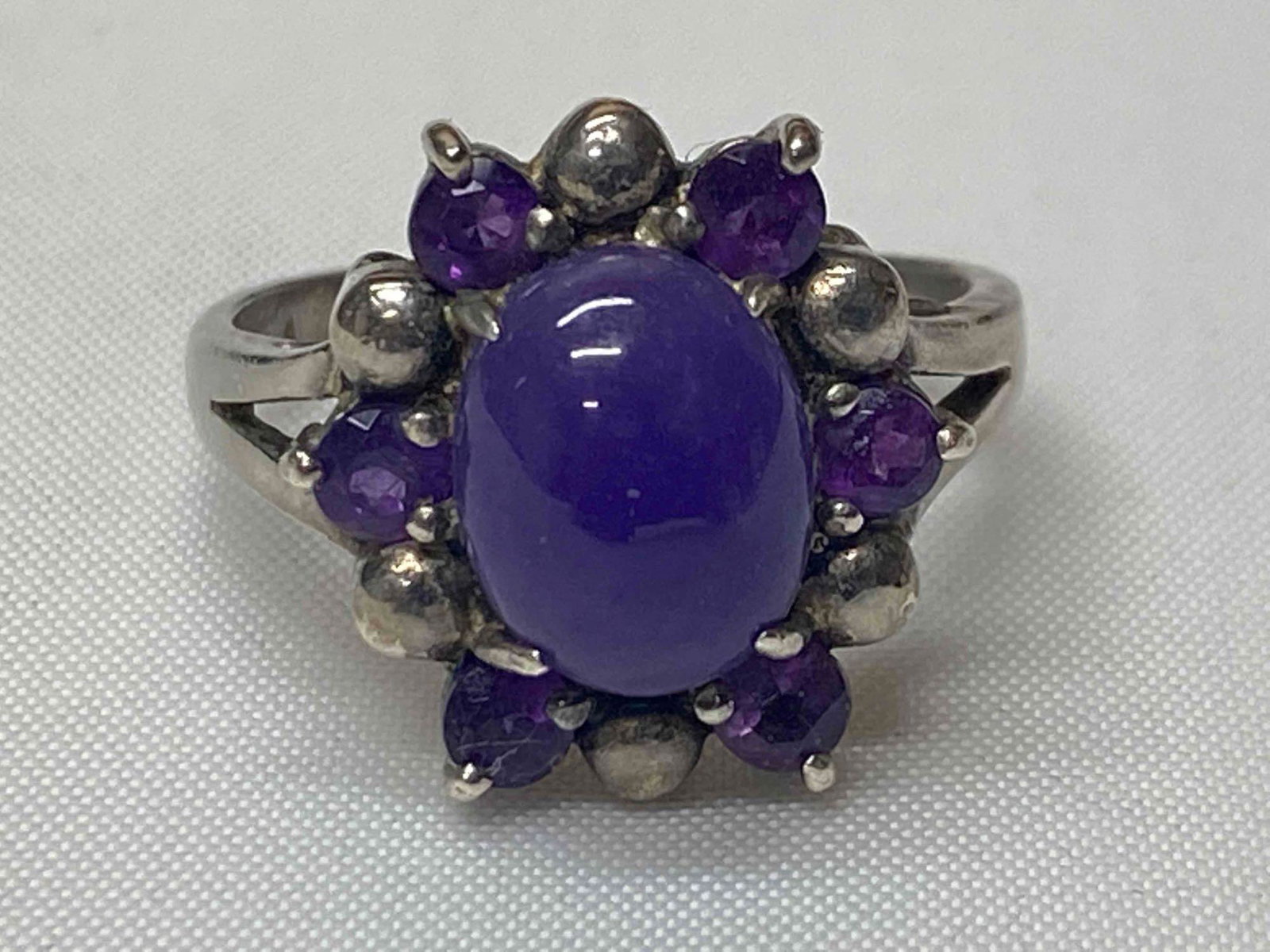 Vintage Amethyst & Purple Jade Sterling Ring (1 of 4)