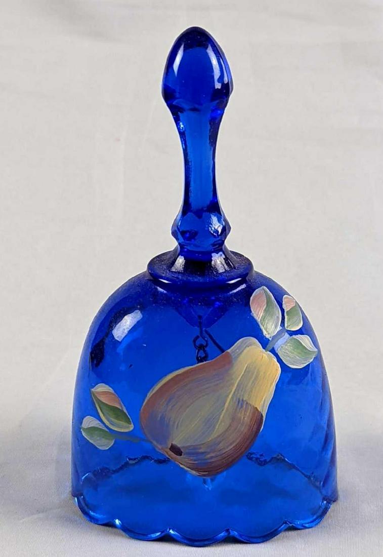 Vintage Fenton Cobalt Blue Hand Painted Pear Bell (1 of 6)