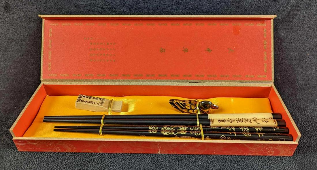 Two Sets Of Chinese Wooden Chopsticks With Holders (1 of 6)