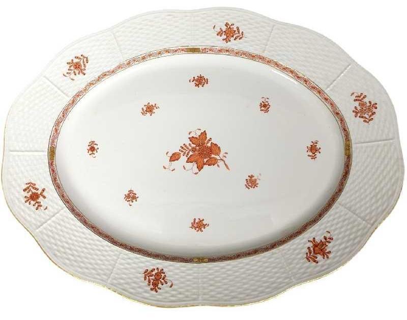 18" Herend Oval Serving Platter Chinese Bouquet Rust (1 of 6)