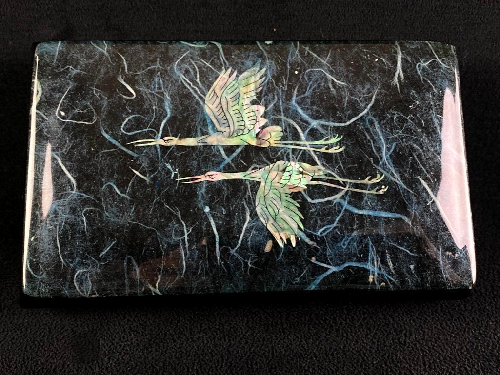 Japanese Lacquer Box w/ Abalone Inlay Cranes (1 of 6)