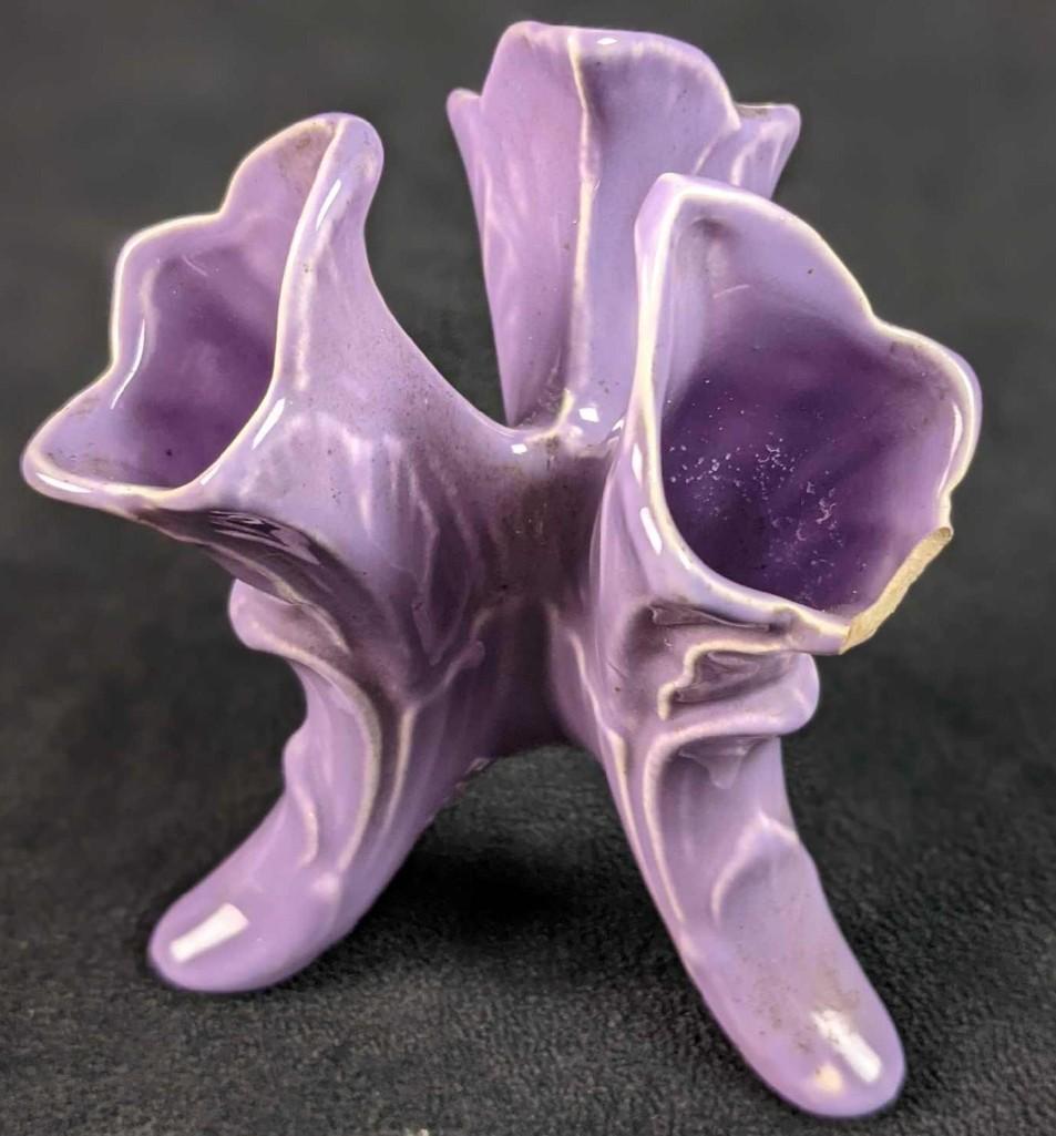 English Purple Ceramic Three Flower Bud Vase (1 of 6)