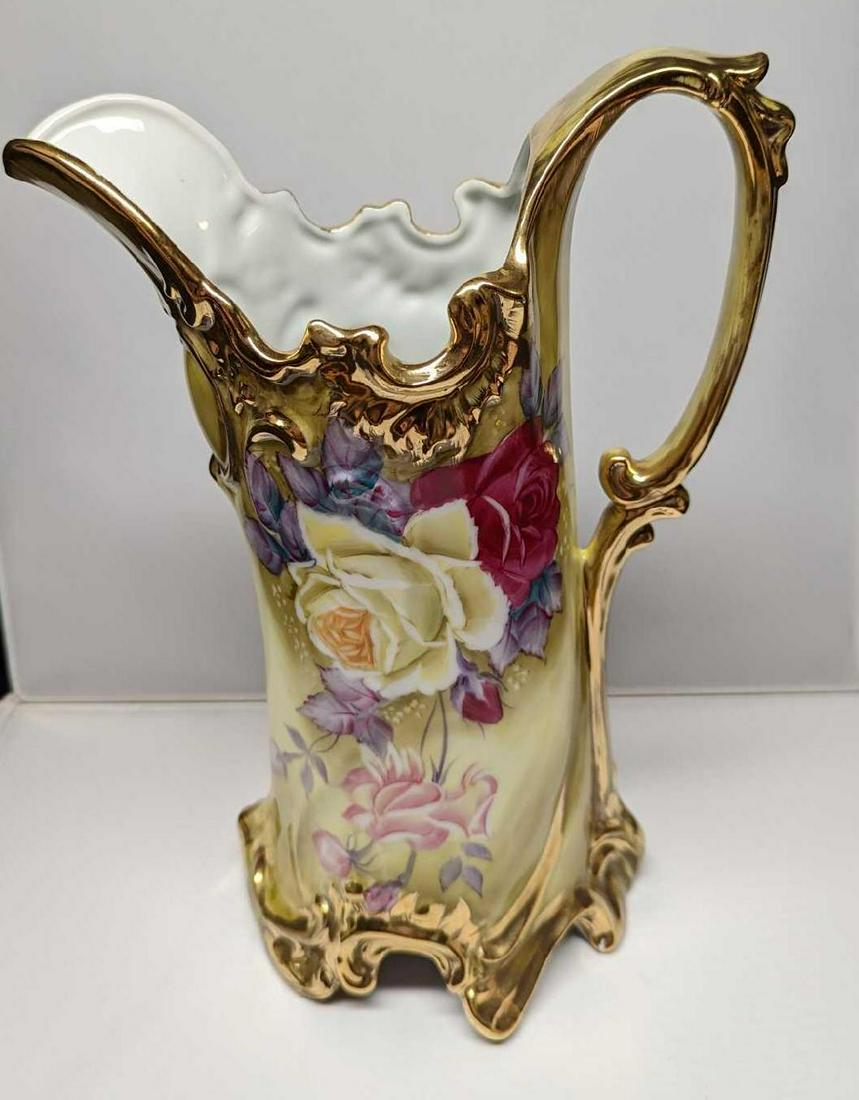 Hand Painted Nippon 12" Roses Gold Trim Pitcher (1 of 7)