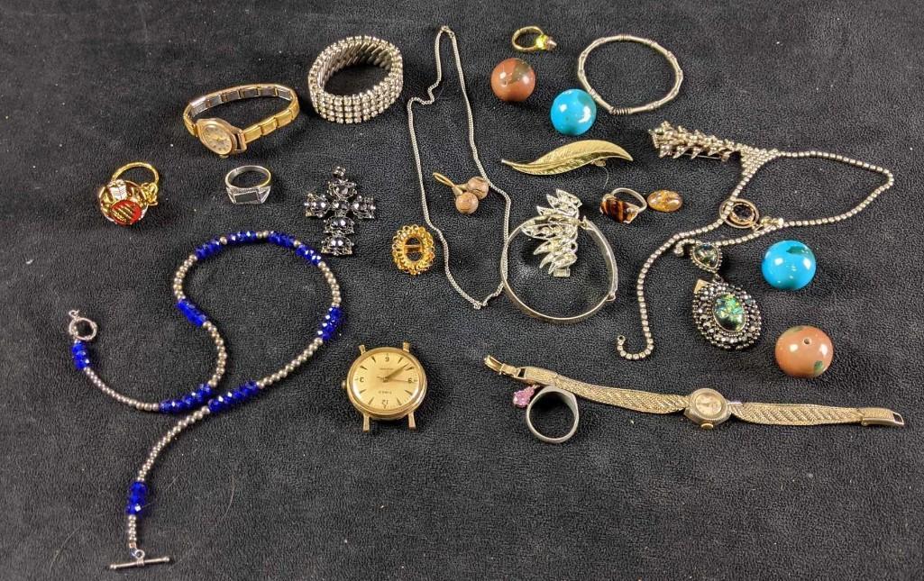 Assorted Jewelry, Pins, Extra Pendants and Beads: In this bag is an assortment of costume jewelry and extra loose pendants and beads. Most of the necklaces, pins, and bracelets can be worn and are not broken. For a full listing, please see the images