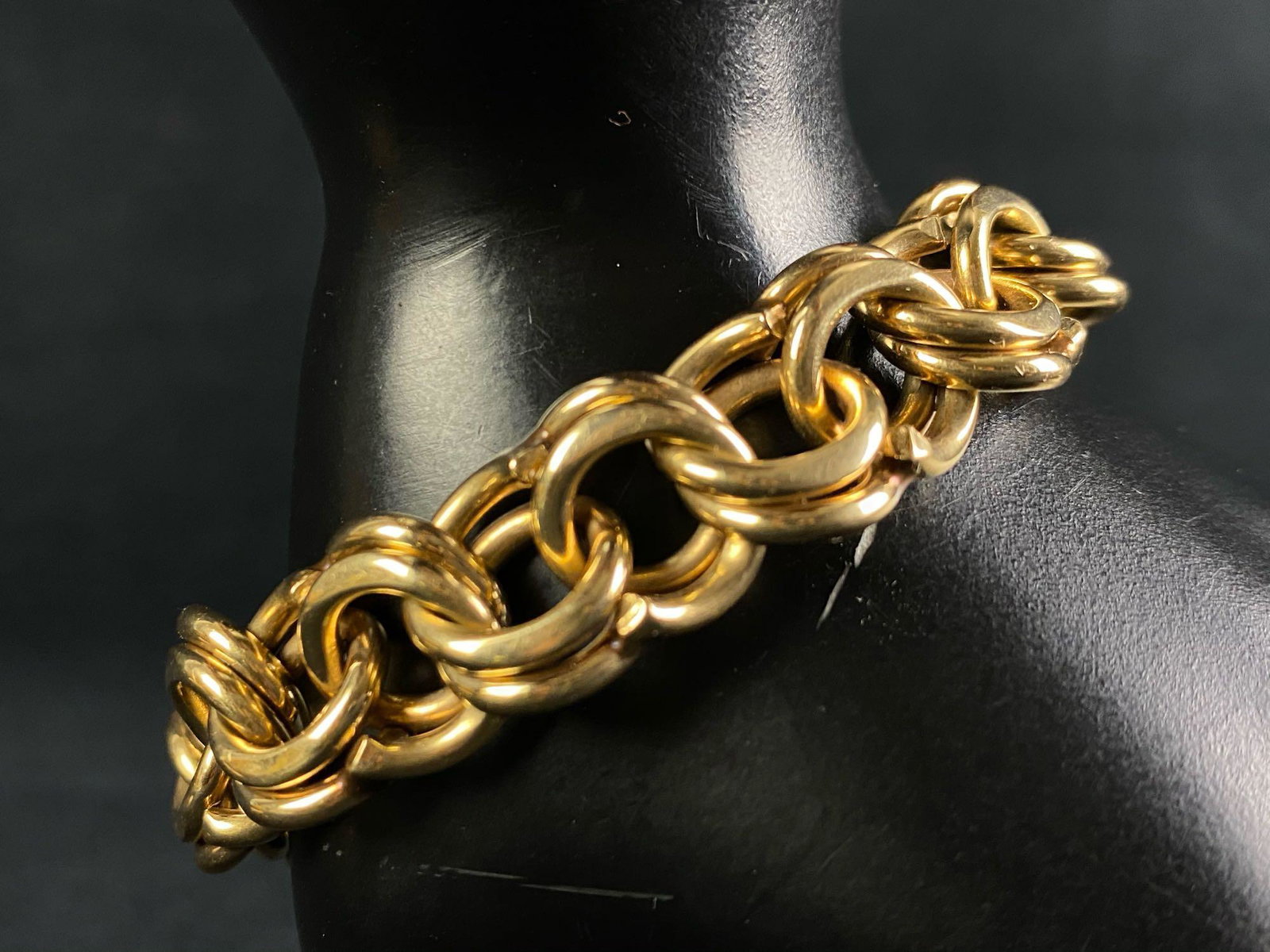 Vintage Solid 14K Gold Unique Triple Link 13MM Bracelet (1 of 15)