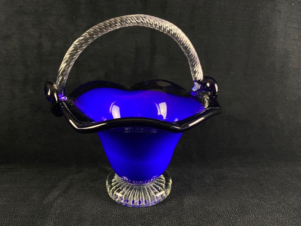 Cobalt Glass Basket with Clear Handle & Base (1 of 6)