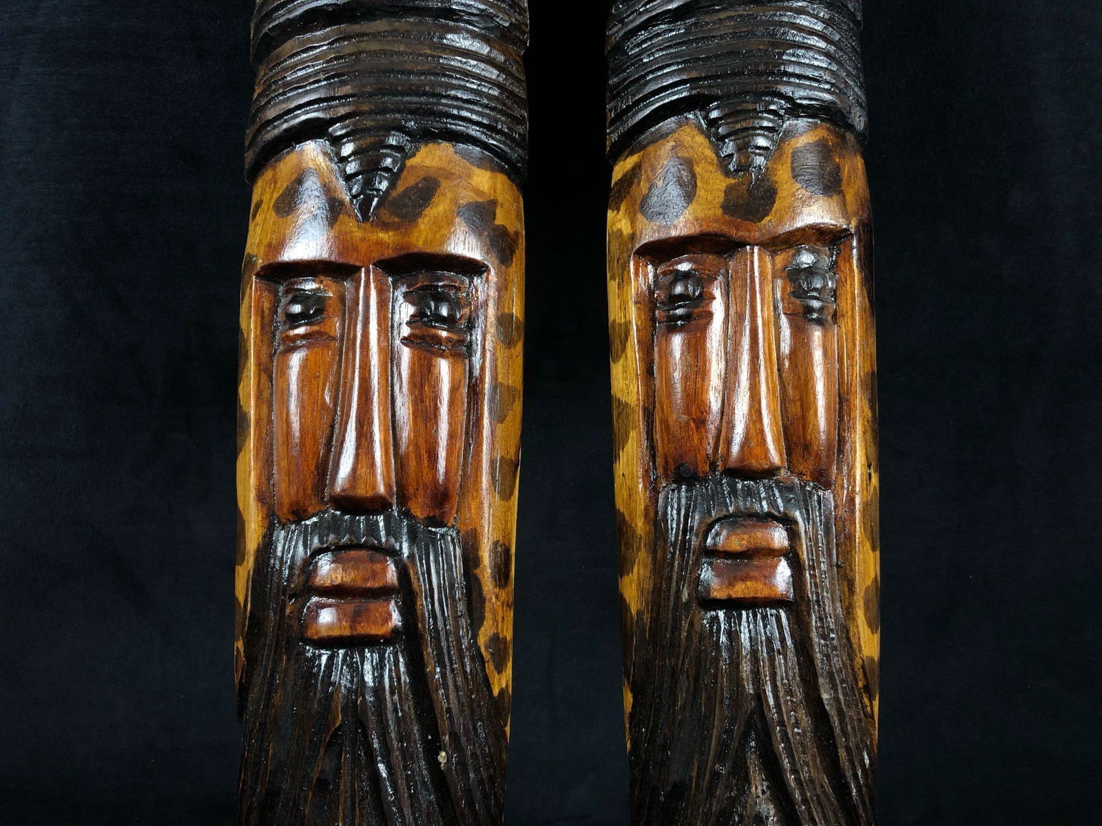 Vintage Hand Carved Hand Painted Matching Bearded Men Totem / Masks Pair (1 of 7)