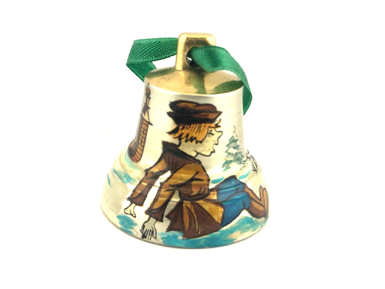 Vintage Russian Hand Painted Boy & Dog Brass Ornament Bell (1 of 5)